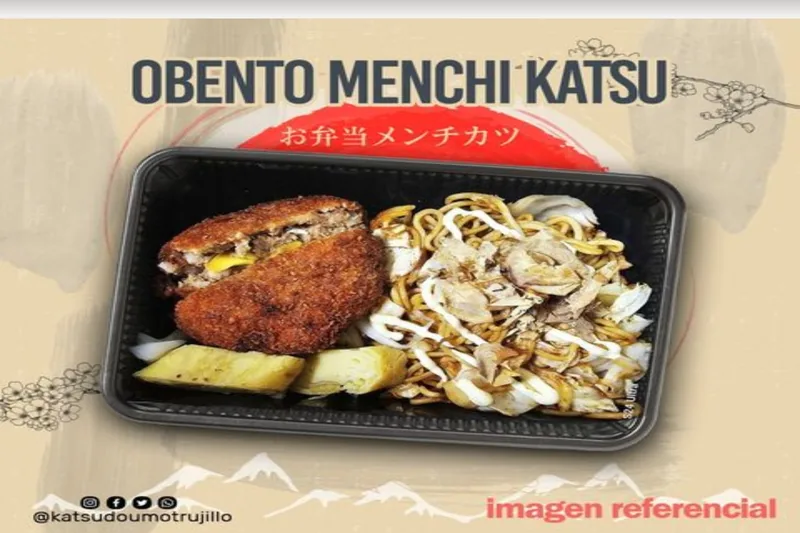 Obento Menchi Katsu — bento con hamburguesa japonesa rellena de queso cheddar